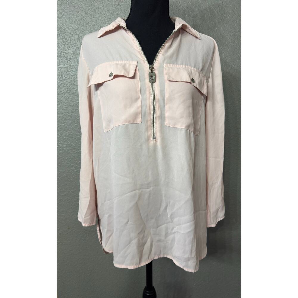 Michael Kors Womens Sz S Oversized Semi Sheer Pink Half Zip Pink Blouse Top - Picture 5 of 6